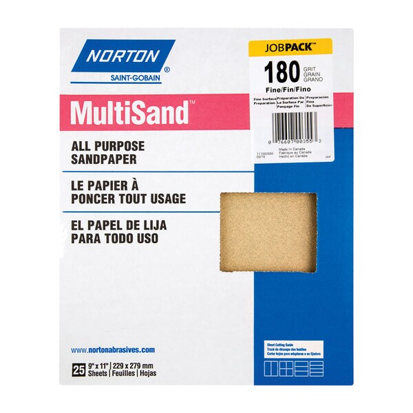 Norton Abrasives Norton MultiSand 11 in. L X 9 in. W 180 Grit Aluminum Oxide All Purpose Sandpaper 25 pk 7660700355 - main